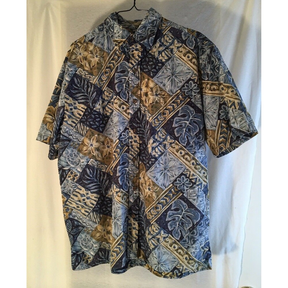 Hilo Hattie Hawaiian  Aloha Shirt Men's Short Sleeve  M Geometric Turtles Tapa ?